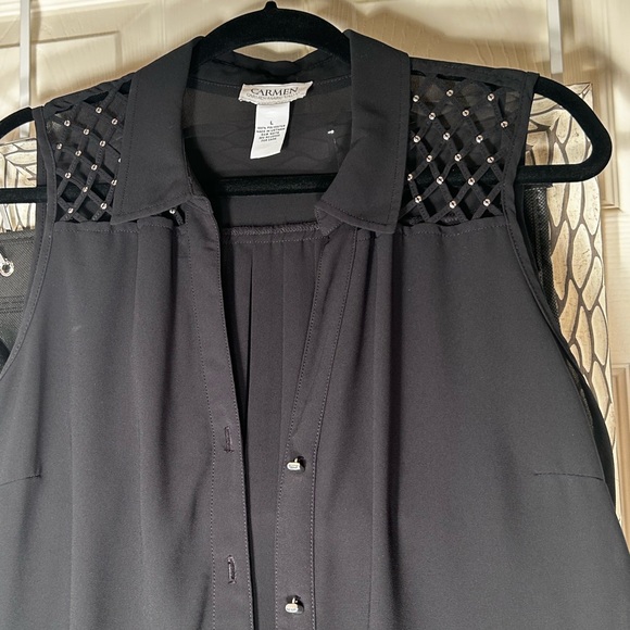 Carmen Marc Valvo Black Studded Blouse - Picture 4 of 10